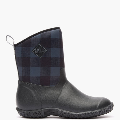 Women's Muckster II Mid Fleece Boot - Black/Gray Plaid Faux Fur | Muck Boot Company