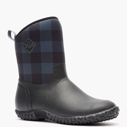 Women's Muckster II Mid Fleece Boot - Black/Gray Plaid Faux Fur | Muck Boot Company