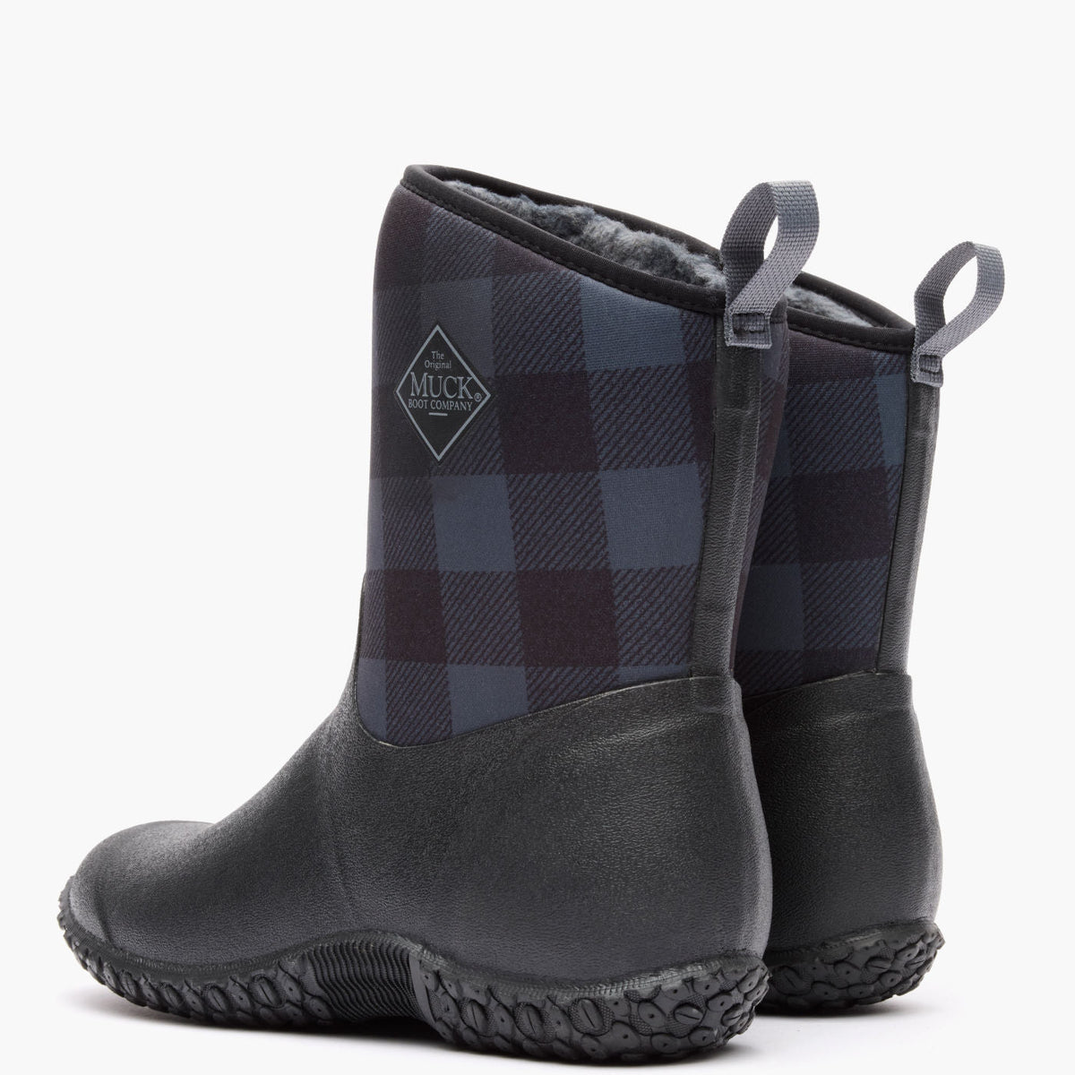 Women's Muckster II Mid Fleece Boot - Black/Gray Plaid Faux Fur | Muck Boot Company